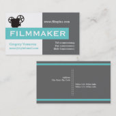 Carte De Visite réalisateur gris, blanc, aqua accrocheur (Devant / Derrière)