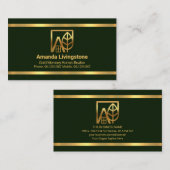 Carte De Visite Réalisateur simple Emerald Green Gold Borders (Devant / Derrière)