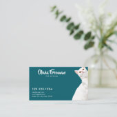 Carte De Visite Realistic Teal & White Cat Picture Pet Sitting (Debout devant)