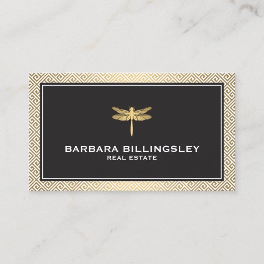 Carte De Visite Réaltor à libellule or/noir, concepteur (Devant)