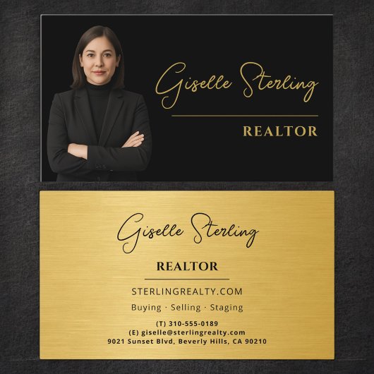 Carte De Visite Realtor Black Gold Luxury Metallic