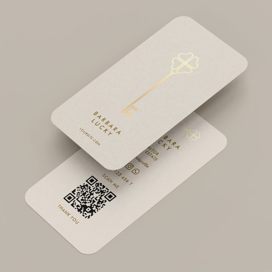 Carte De Visite Realtor Broker Mortgage Sand Gold Key Minimal