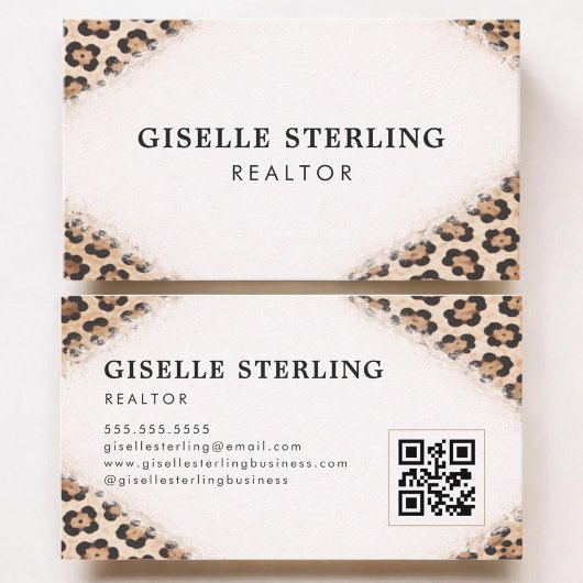 Carte De Visite Realtor Cheetah Leopard Print QR Code