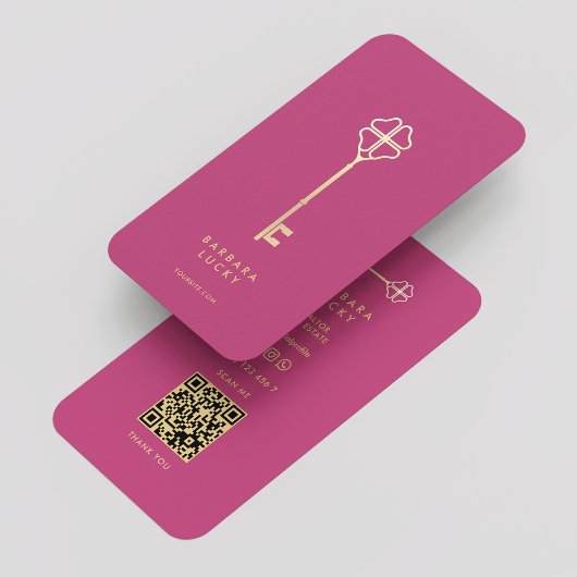 Carte De Visite Realtor Classic Elegant Pink Gold Key