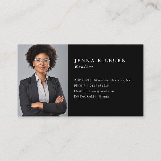 Carte De Visite Realtor de script noir élégant (Dos)