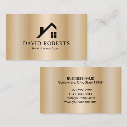 Carte De Visite Realtor Modern Gold House Logo Immobilier (Devant / Derrière)
