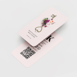 Carte De Visite Realtor moderne Floral Monogramme Agent immobilier