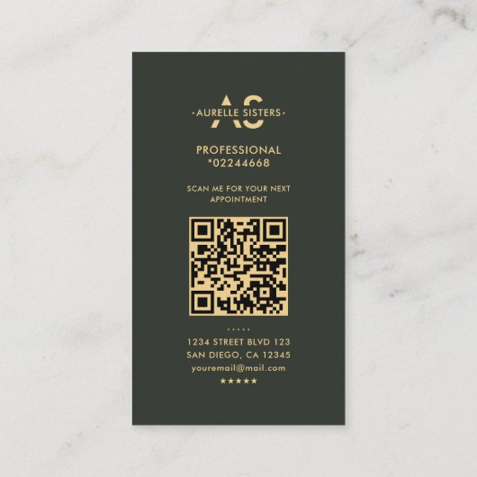 Carte De Visite Realtor Moderne Monogramme Vert foncé Simple QR (Dos)