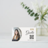 Carte De Visite  Realtor Neutral Gold Photo Monogram QR Code  (Debout devant)
