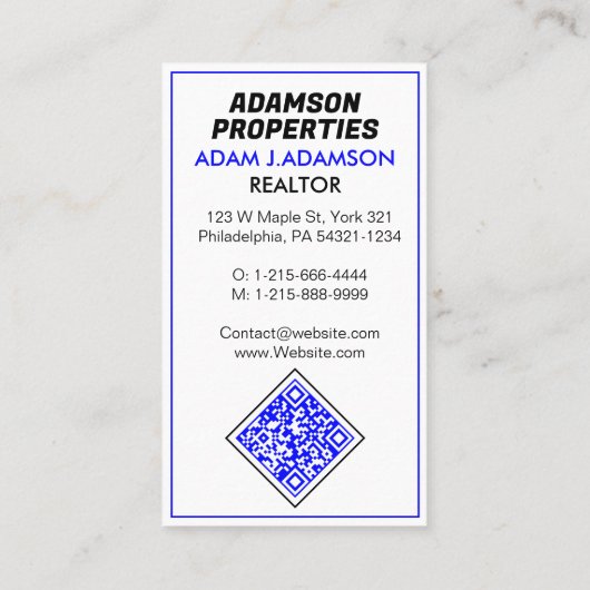 Carte De Visite Realtor Premium Real Estate Agent (QR Code Photo) (Dos)