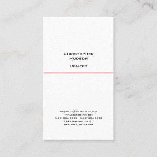 Carte De Visite Realtor simple noir rouge blanc professionnel (Devant)