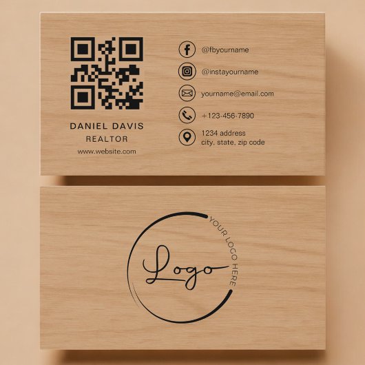 Carte De Visite Realtor Wood Professional QR Code