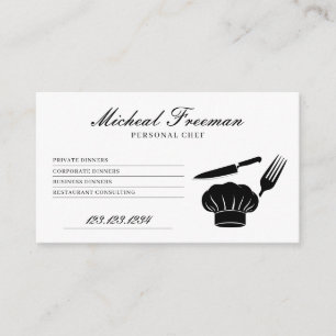 Carte De Visite Recette minimale noire et blanche Chef personnel