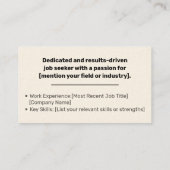 Carte De Visite Recherche d'emploi classique Crème simple minimale (Dos)