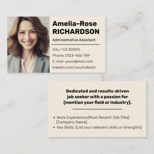 Carte De Visite Recherche d'emploi classique Crème simple minimale (Devant / Derrière)