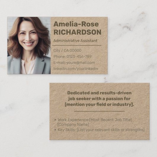 Carte De Visite Recherche d'emploi classique Minimum papier Kraft  (Devant / Derrière)