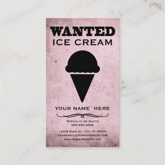 Carte De Visite recherché : glace (Devant)