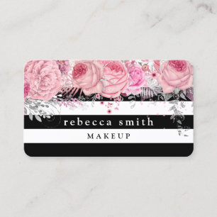 Carte De Visite Recouvert de rayures blanches blanches et roses