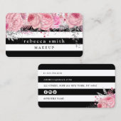 Carte De Visite Recouvert de rayures blanches blanches et roses (Devant / Derrière)