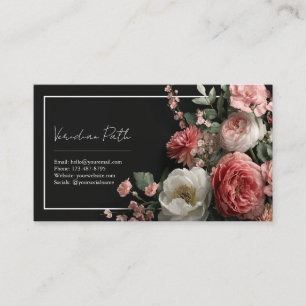 Carte De Visite Rectangulaire Floral Pivoine Rose Poussiéreuse Noi