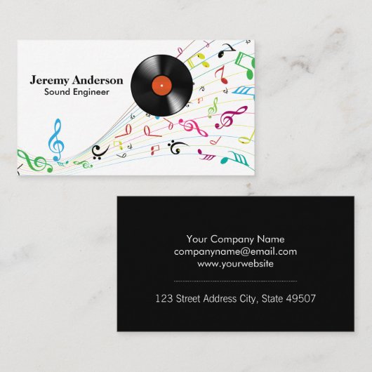 Carte De Visite Recteurs de vinyle | Notes de musique (Devant / Derrière)
