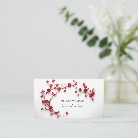 Carte De Visite Red 3D Cherry Blossoms (Debout devant)