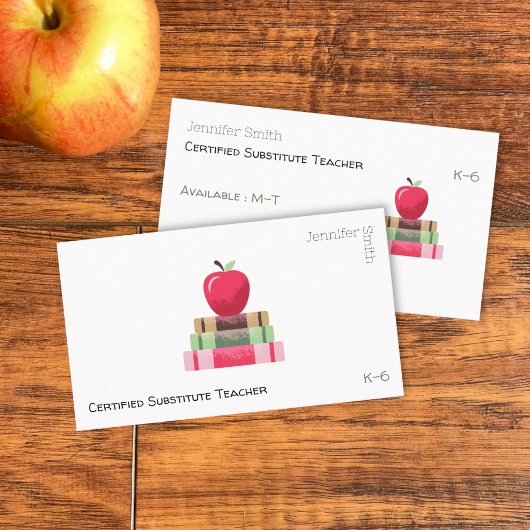 Carte De Visite Red Apple and Books Modern Tutor Business Card