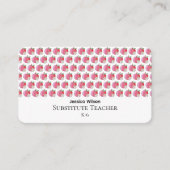 Carte De Visite Red Apple and Daisy Pattern Teacher Business Card (Devant)