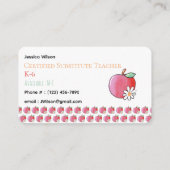 Carte De Visite Red Apple and Daisy Pattern Teacher Business Card (Dos)