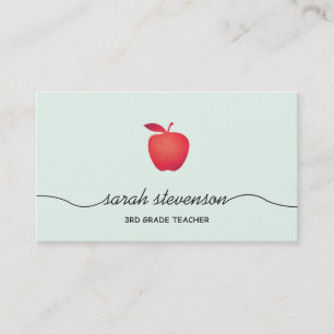 Carte De Visite Red Apple School Enseignant Simple Light Aqua