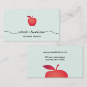 Carte De Visite Red Apple School Enseignant Simple Light Aqua (Devant / Derrière)
