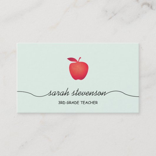 Carte De Visite Red Apple School Enseignant Simple Light Aqua (Devant)