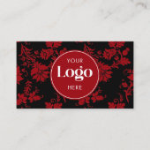 Carte De Visite Red & Black Damask Custom Logo QR Code Template (Devant)