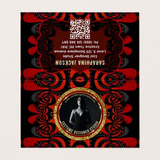 Carte De Visite Red Black + Gold Funky Gothic Creative (Extérieur déplié)
