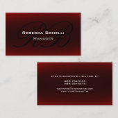 Carte de visite Red Black Script Monogram Manager (Devant / Derrière)