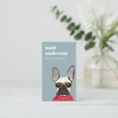 Carte De Visite Red Blue Retro Blue Français Bulldog Trainer (Debout devant)