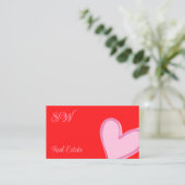 Carte De Visite Red Cute rose Coeur Chic avec Monogramme et Photo (Debout devant)