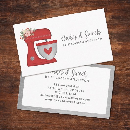Carte De Visite Red Floral Cake Mixer Bakery Business Card
