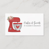Carte De Visite Red Floral Cake Mixer Bakery Business Card (Devant)