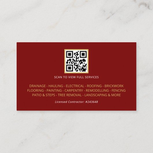 Carte De Visite Red Gold Construction Building QR Code (Dos)