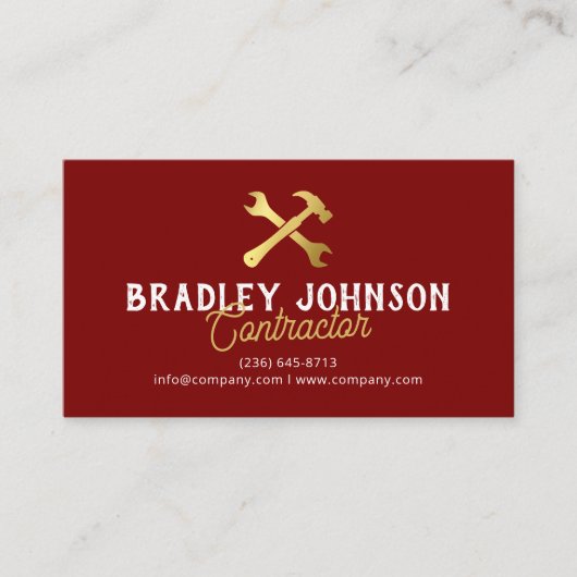 Carte De Visite Red Gold Construction Building QR Code (Devant)