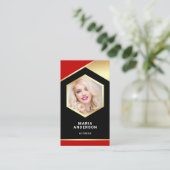 Carte De Visite Red Gold Foil Modèle Actrice QR Code Photo (Debout devant)