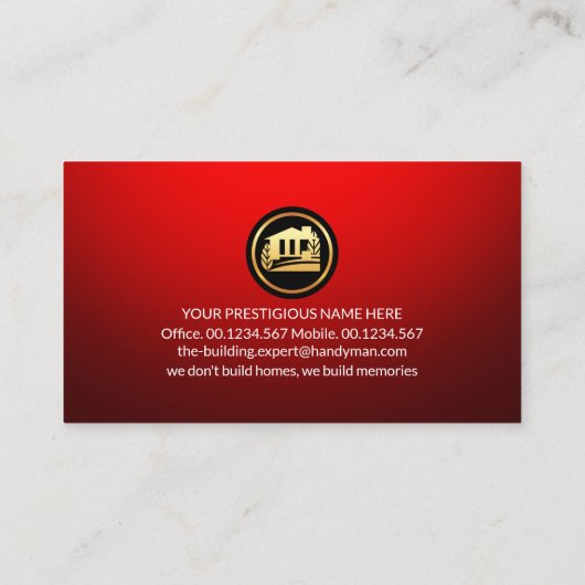 Carte De Visite Red Gold Handyman Tools Stripe (Dos)