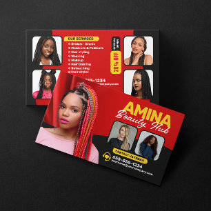 Carte De Visite Red Hair & Beauty Salon Braider Hairstylist Wigs