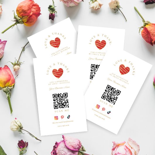 Carte De Visite Red Heart Love & Thanks Supporting Small Business