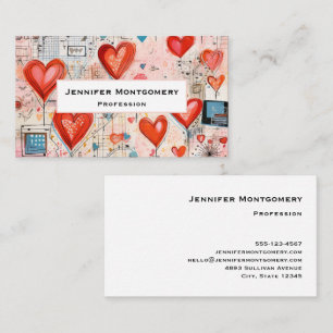 Carte De Visite Red Hearts Whimsical Love Motif