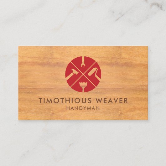 Carte De Visite Red Home Repair Logo Bois Grain (Devant)