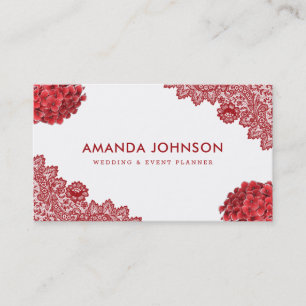 Carte De Visite Red Lace Hydrangea Floral Mariage Planificateur d'