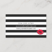 Carte De Visite Red Lips Black White Stripes Artiste de maquillage (Dos)