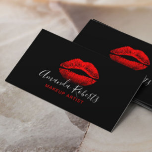 Carte De Visite Red Lips Makeup Artist Plain Black